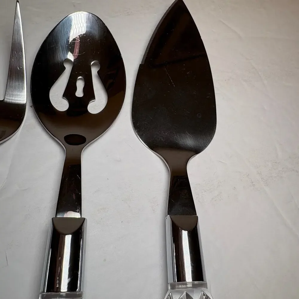Vintage Bellamo 4-Piece Pc Serving Set Lucite Crystal Handles Knife Fork Spoon